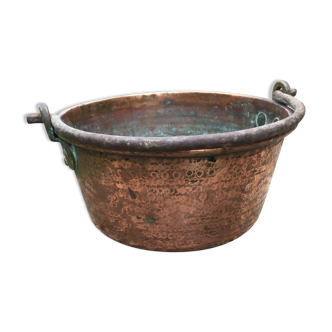 Cache pot hammered red copper cauldron