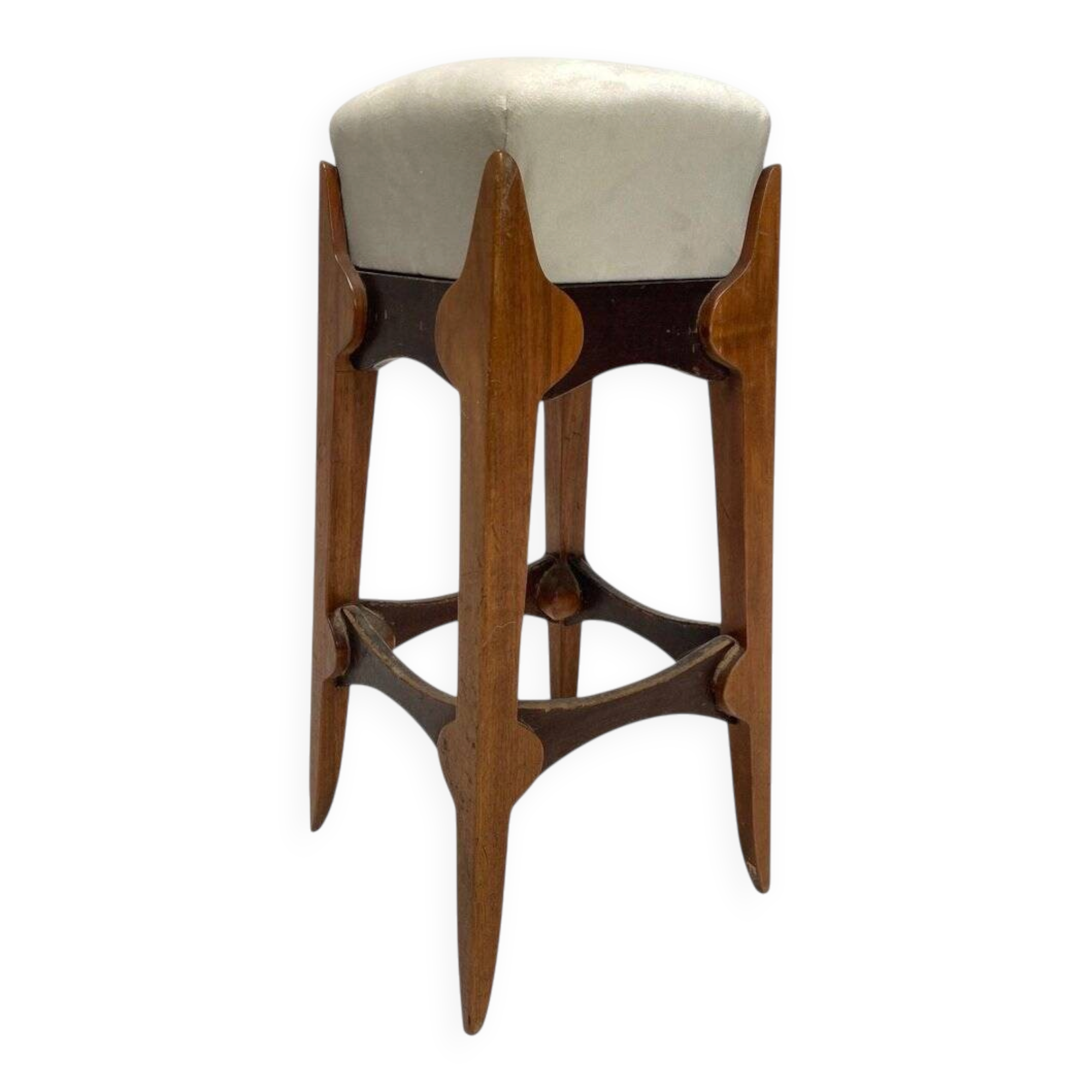 Mid-Century Italian Wooden Stool with Velvet Seat, 1950s