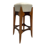 Mid-Century Italian Wooden Stool with Velvet Seat, 1950s