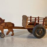 Antique wooden pull-along toy, horse and cart, 1960s