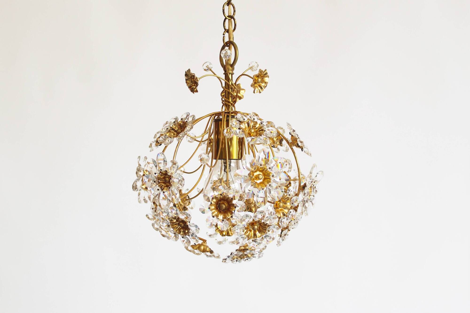 Gilt and crystal glass Chandelier by Palwa, Germany 1970's