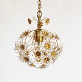 Lustre en verre doré et cristal de Palwa, Allemagne, années 1970