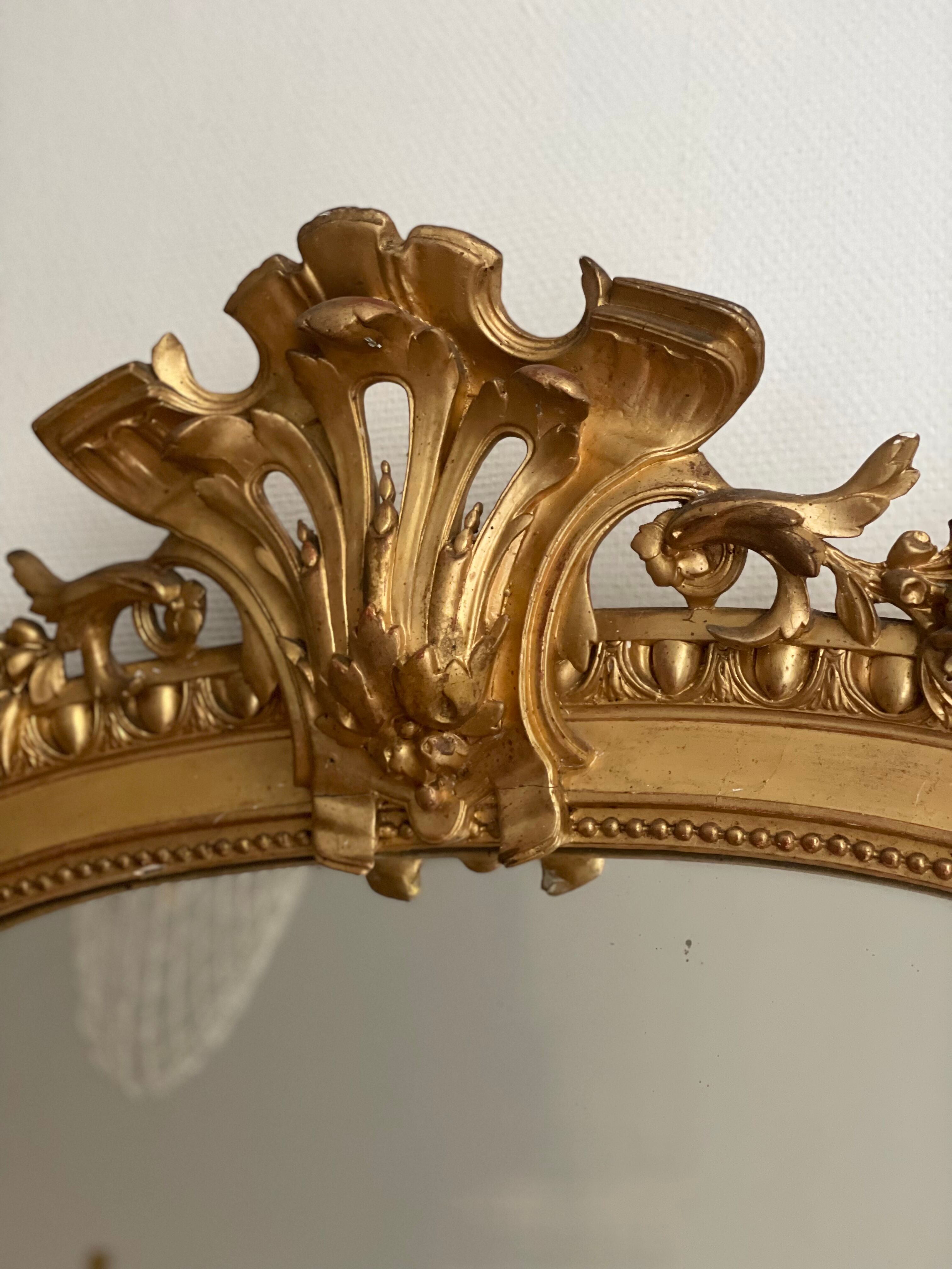 Antique napoleon mirror lll gilded pediment with rare gold leaf 103x182cm