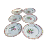 Lot of 6 flat plates Lunéville flower decoration