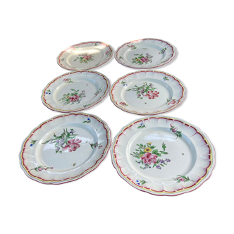 Lot of 6 flat plates Lunéville flower decoration