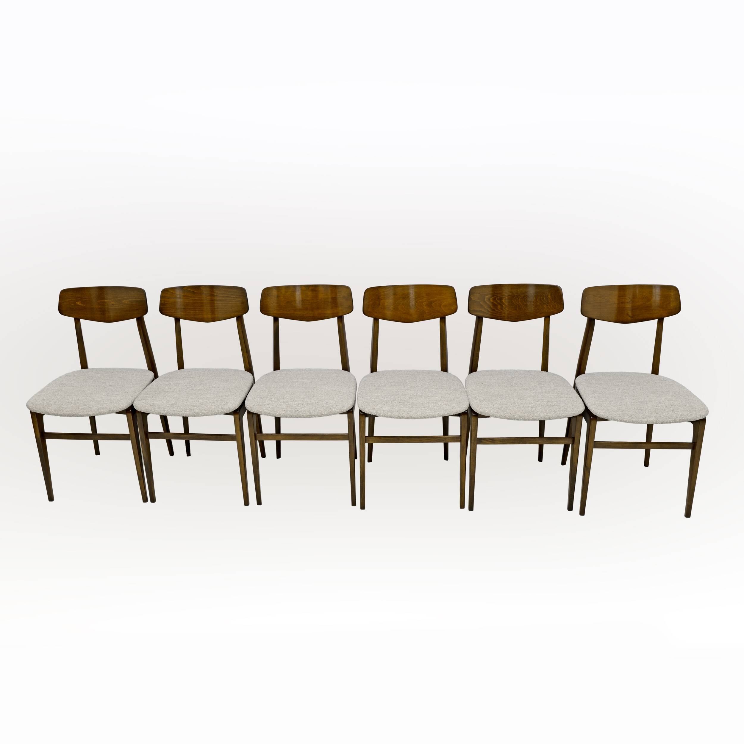 Set of Six Walnut-Stained Beech and Bouclè Fabric Dining Chairs, Denmark
