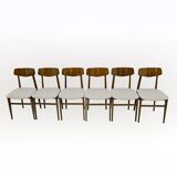 Set of Six Walnut-Stained Beech and Bouclè Fabric Dining Chairs, Denmark