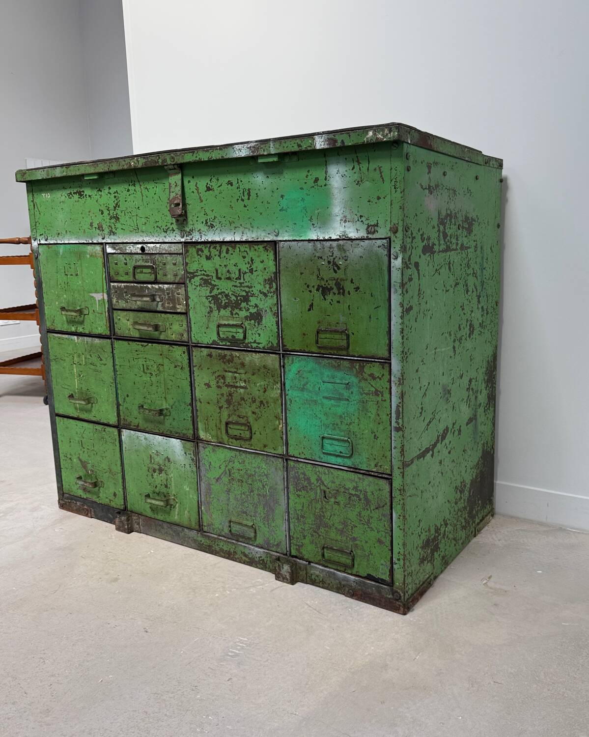 Green metal drawer cabinet
