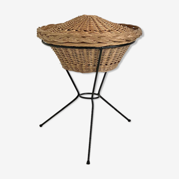 Wicker basket on vintage metal base 60's