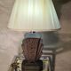 Large Art Deco lamp in V opaque molded glass, 46x33 in its juice,