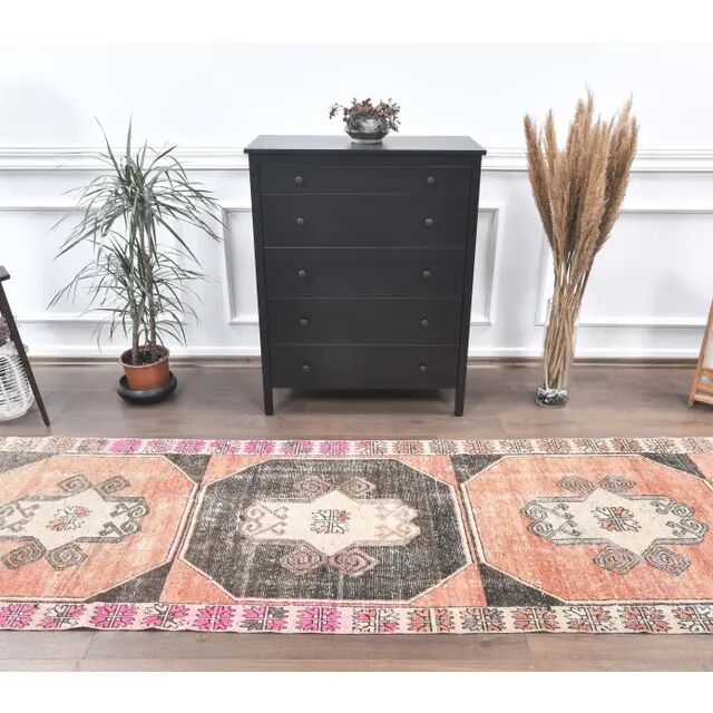 Turkish wool hand-knotted runner rug 103x305