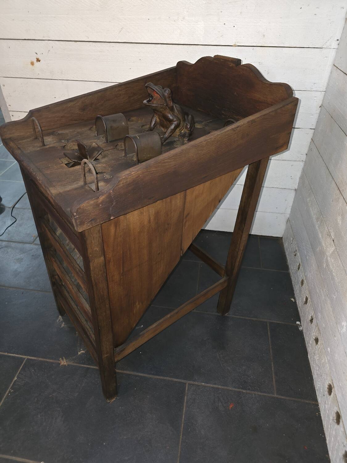 Vintage wooden bistro frog game