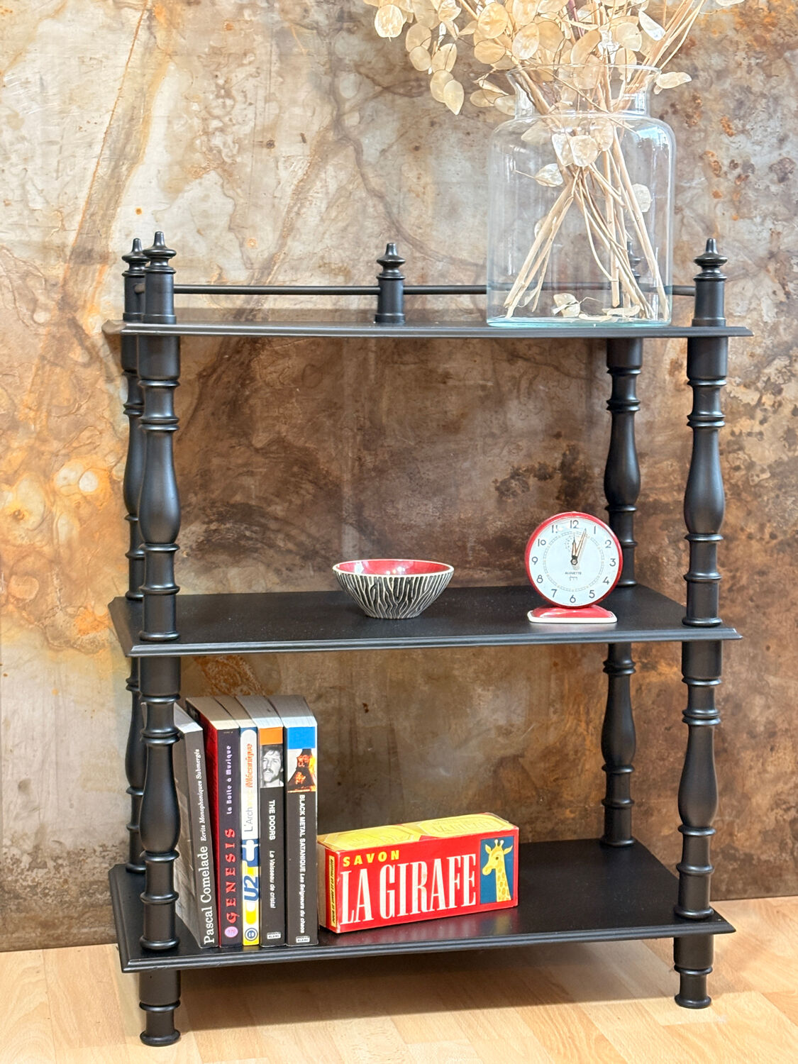 Antique black patinated shelf