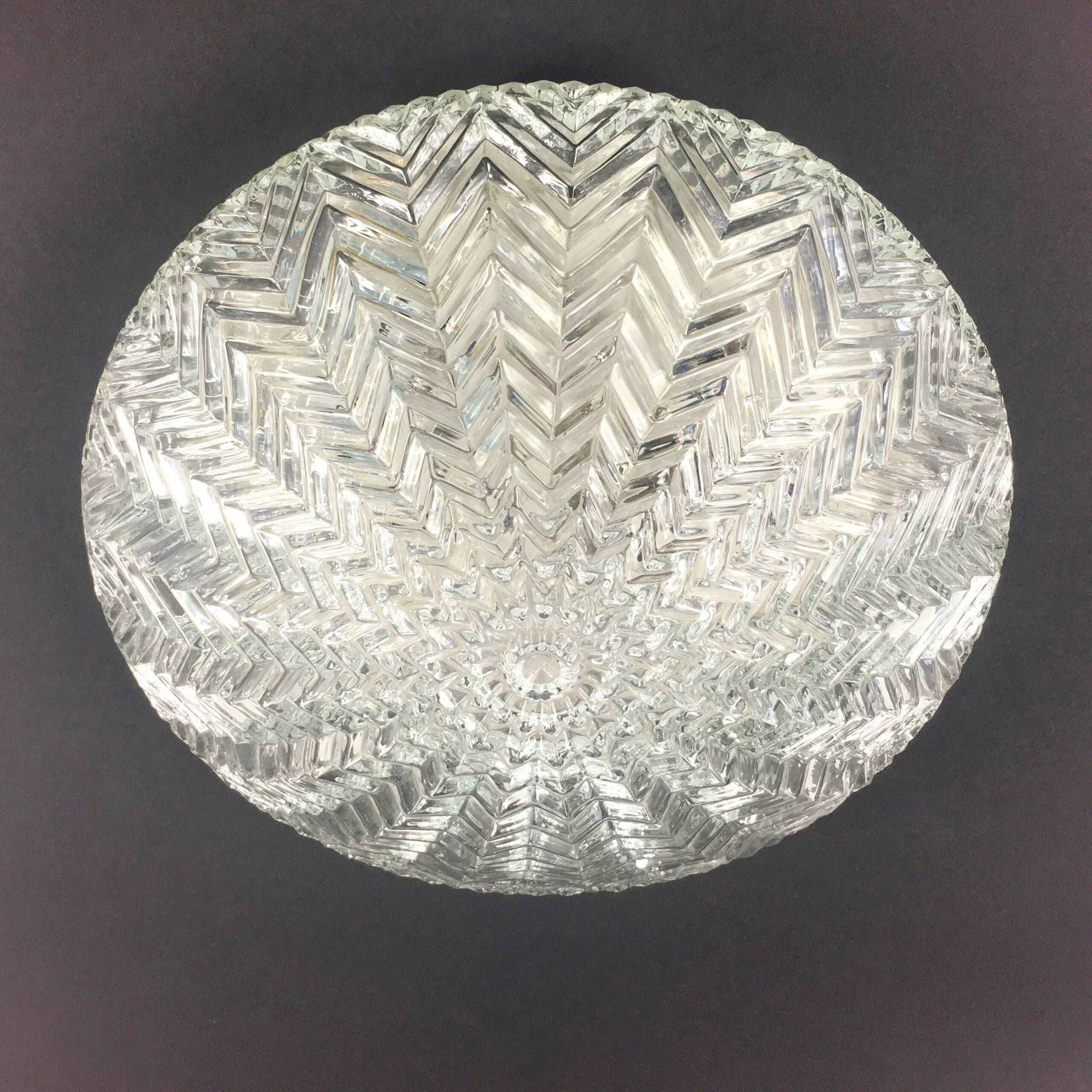 Geometric Transparent Glass Ceiling Light/Flush Mount From Limburg, Germany, 1970s