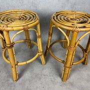 Paire de tabourets en rotin des années 70