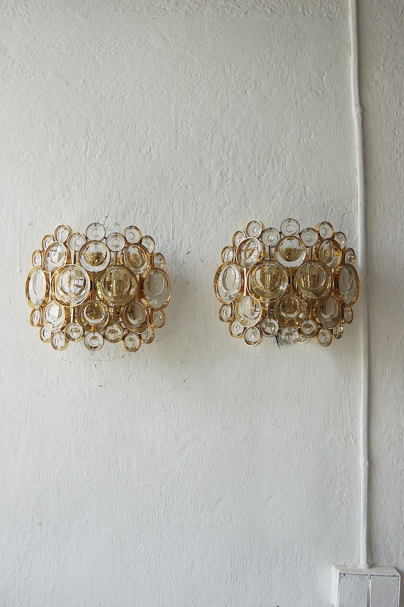 Brass and crystal glass wall lamps from Palwa