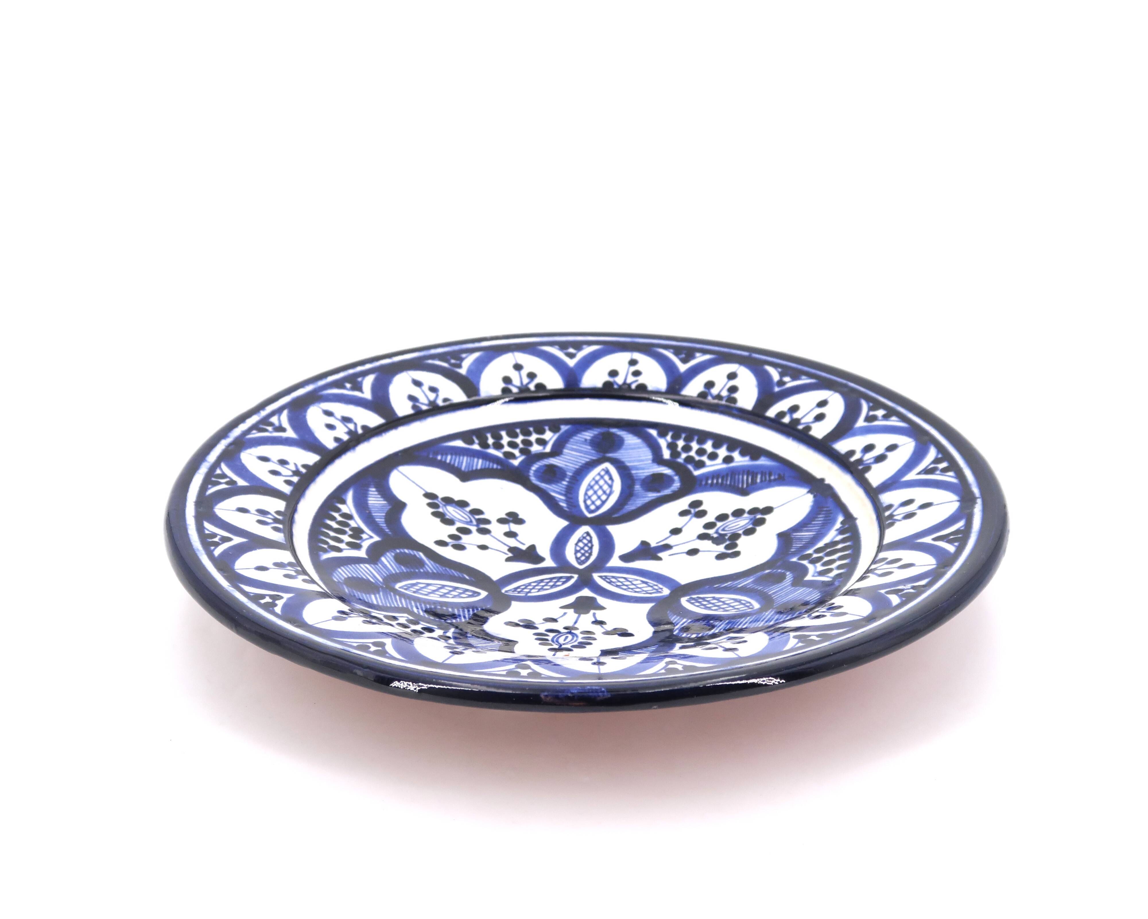 Assiette creuse murale Marocaine bleue en céramique, Safi