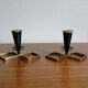 Pair of vintage candle holders in black metal and brass Sweden 1960