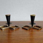 Pair of vintage candle holders in black metal and brass Sweden 1960