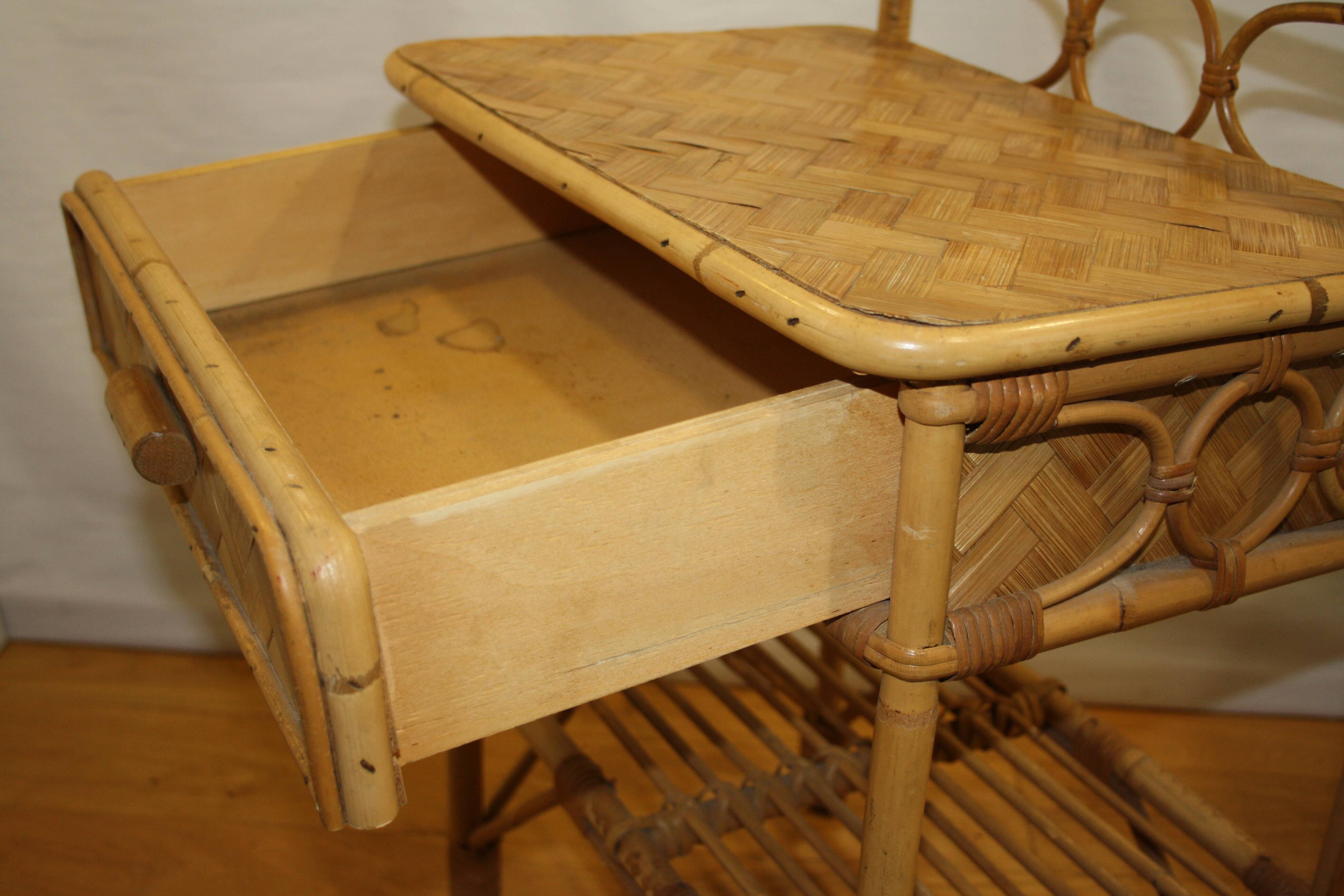 Vintage rattan bedside table
