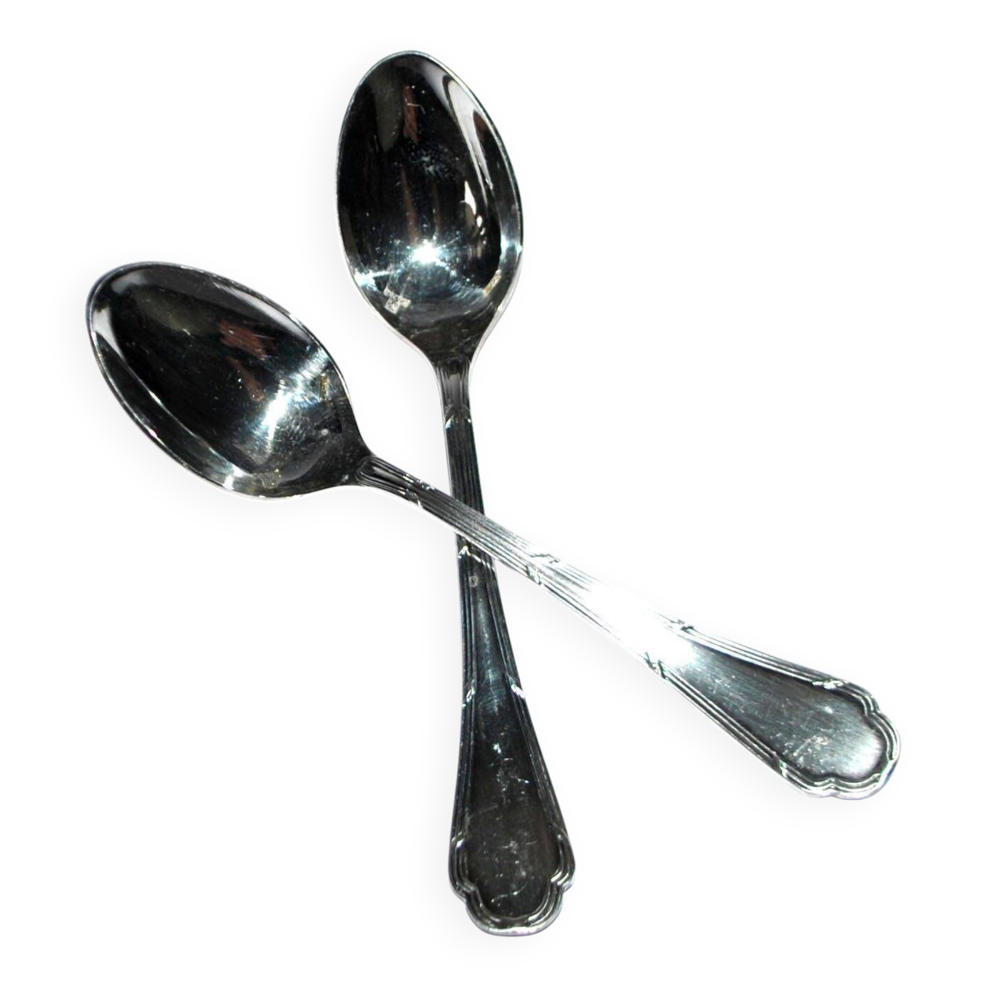 Ercuis set of 2 moka teaspoons Trianon in silver-plated metal with crossed ribbon 11 cm