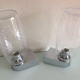 Pair of vintage 1970s-80s glass and chrome wall lights with teardrop shapes