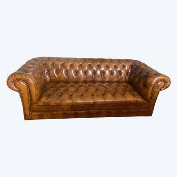 Canapé Chesterfield 3 places en cuir marron