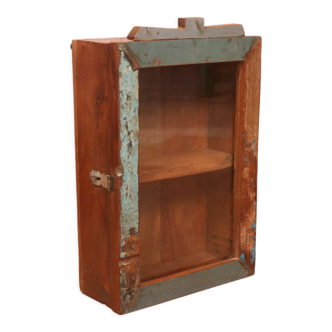 Burmese teak wall display case with original polychrome patina