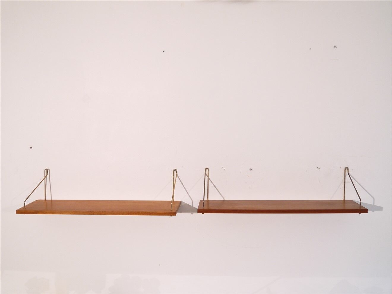 Pair of Danish teak and brass shelves 1960
