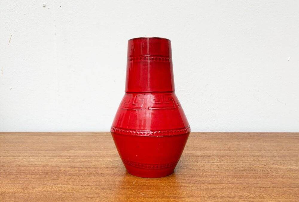 Red Italian ceramic vase from the mid-century by Bitossi, 1960s.