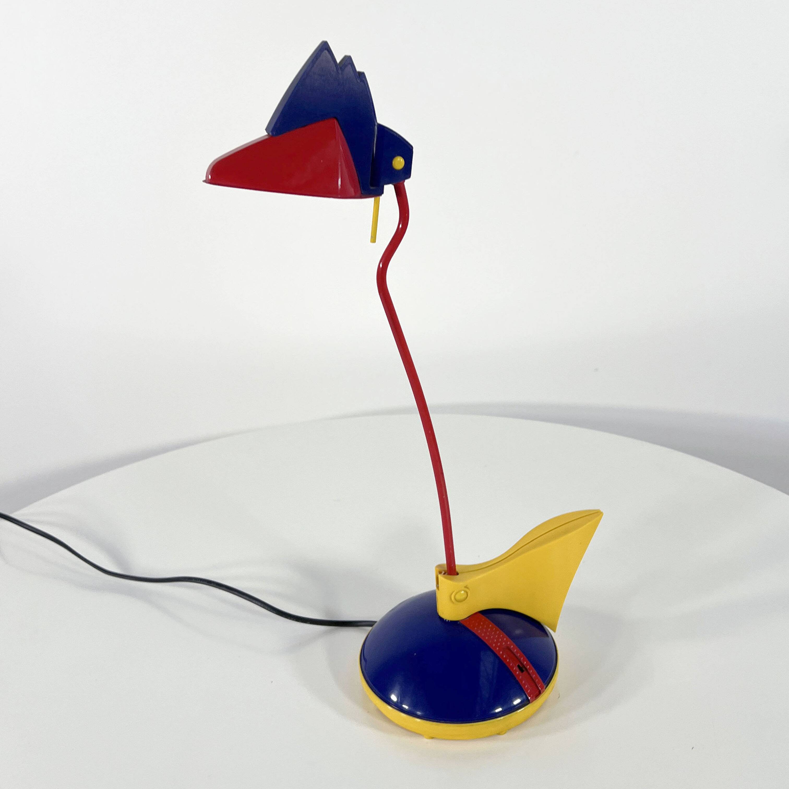 Blue and red toucan desk lamp by Brilliant Leuchten Germany, 1980.