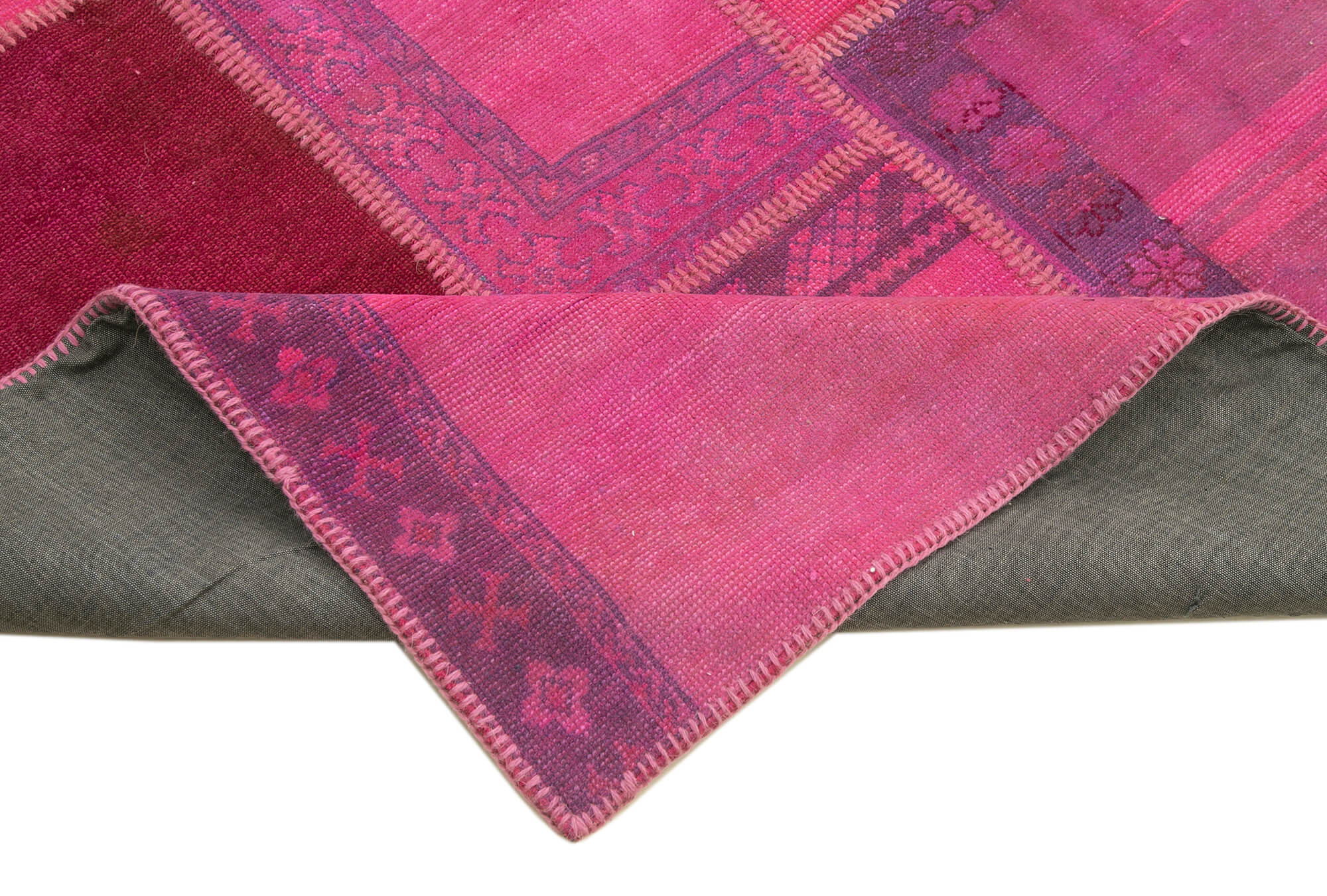 Hand-Knotted Oriental Vintage 207 cm x 304 cm Pink Patchwork Carpet