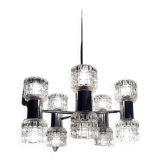 Vintage chandelier - 10 Lights - chrome metal and glass - 1970s