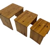 Vintage pine wood nesting tables  mimiset side tables set of 3