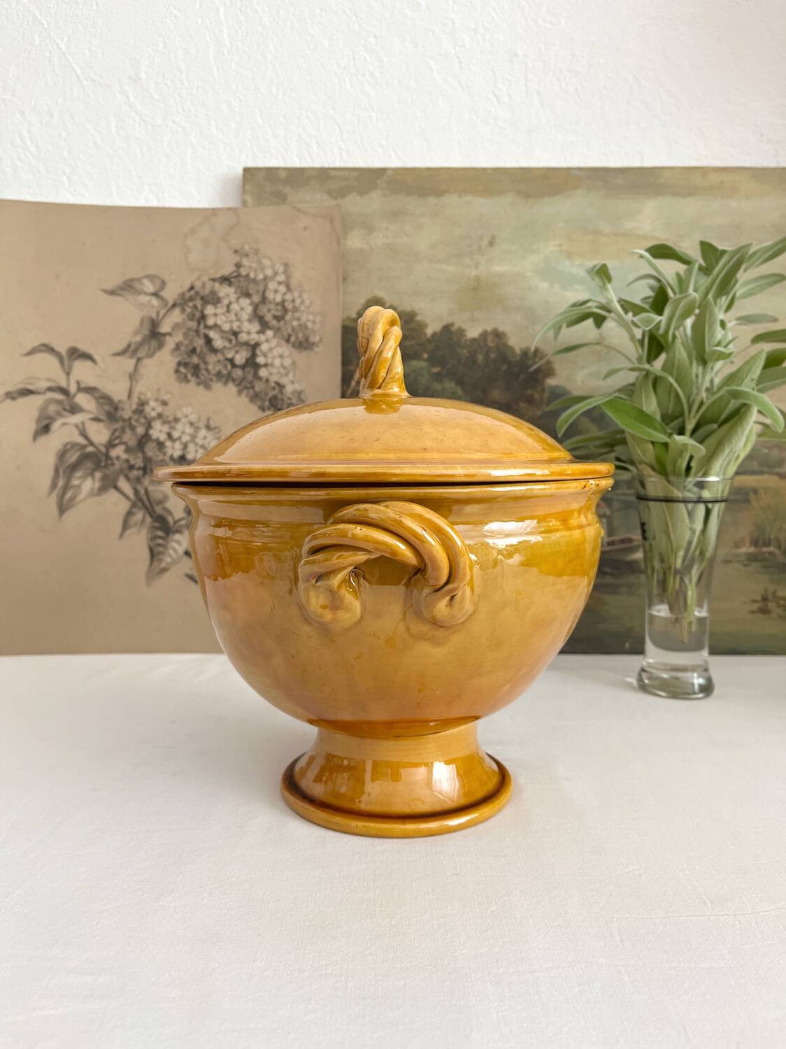 Aegitna Vallauris mustard yellow glazed terracotta soup tureen