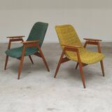 Paire de fauteuils résine et bois Jaune et Vert chiné par Miroslav Navratil