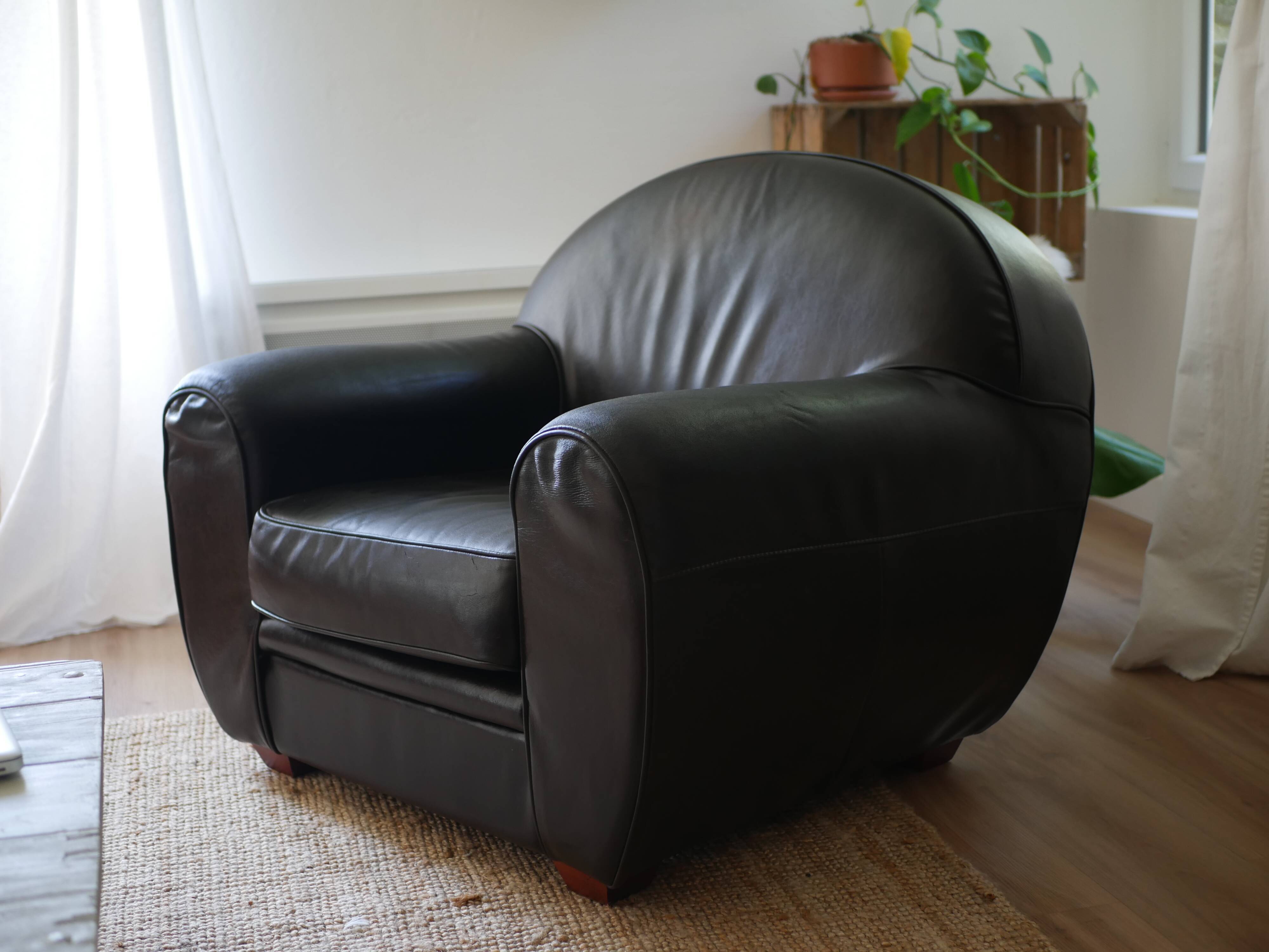 Black leather club chair