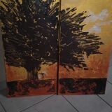 Tableau double toile acrylique peintre agus
