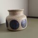 Mid-century modern stoneware vase with cobalt blue dots.