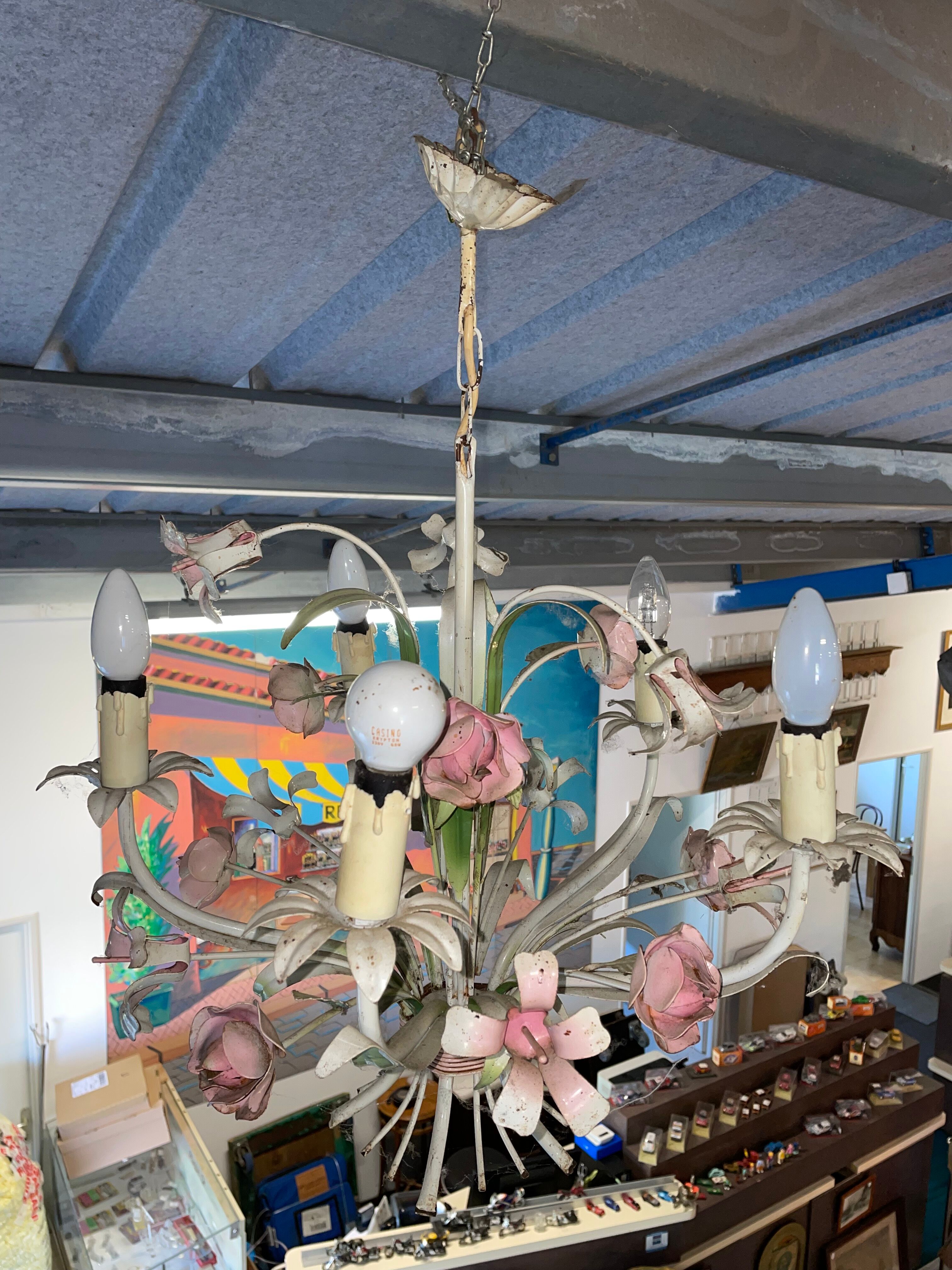Flower painted metal chandelier