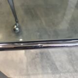 Vintage 1950s silver metal bar cart with wheels and two glass shelves