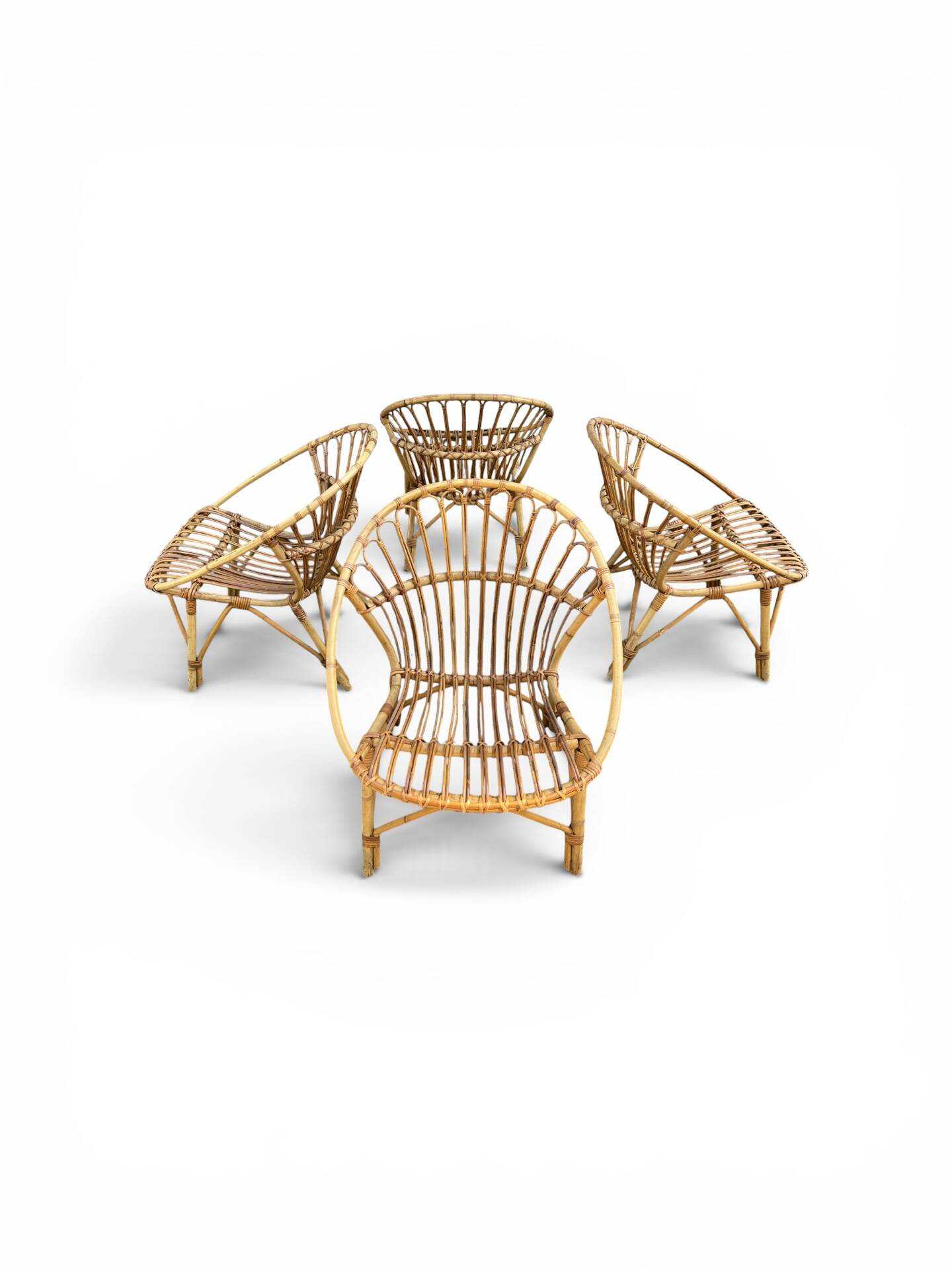 4 Fauteuils de jardin vintage rotin corbeille 1950/ 1960