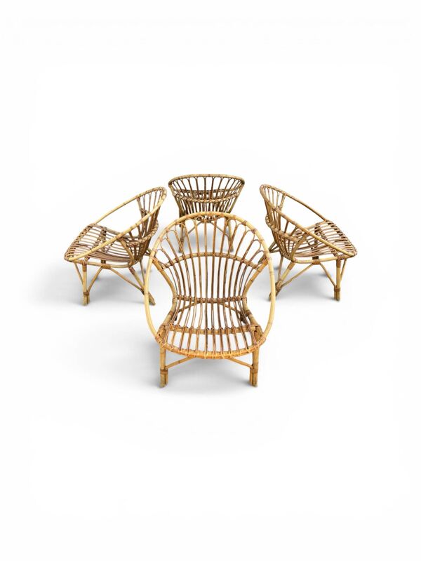 4 Fauteuils de jardin vintage rotin corbeille 1950/ 1960