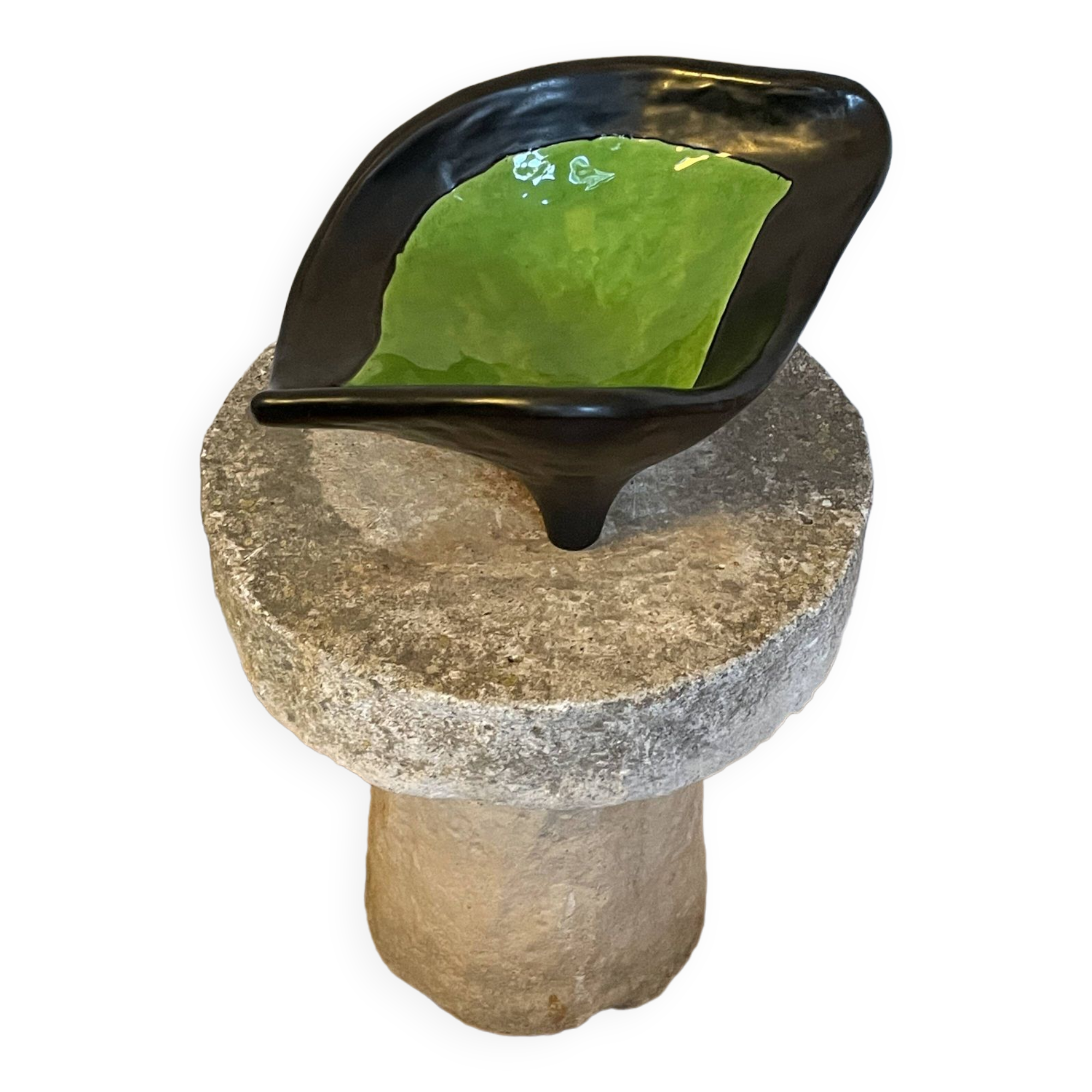 Large tripod pocket bowl in black ceramic 1950