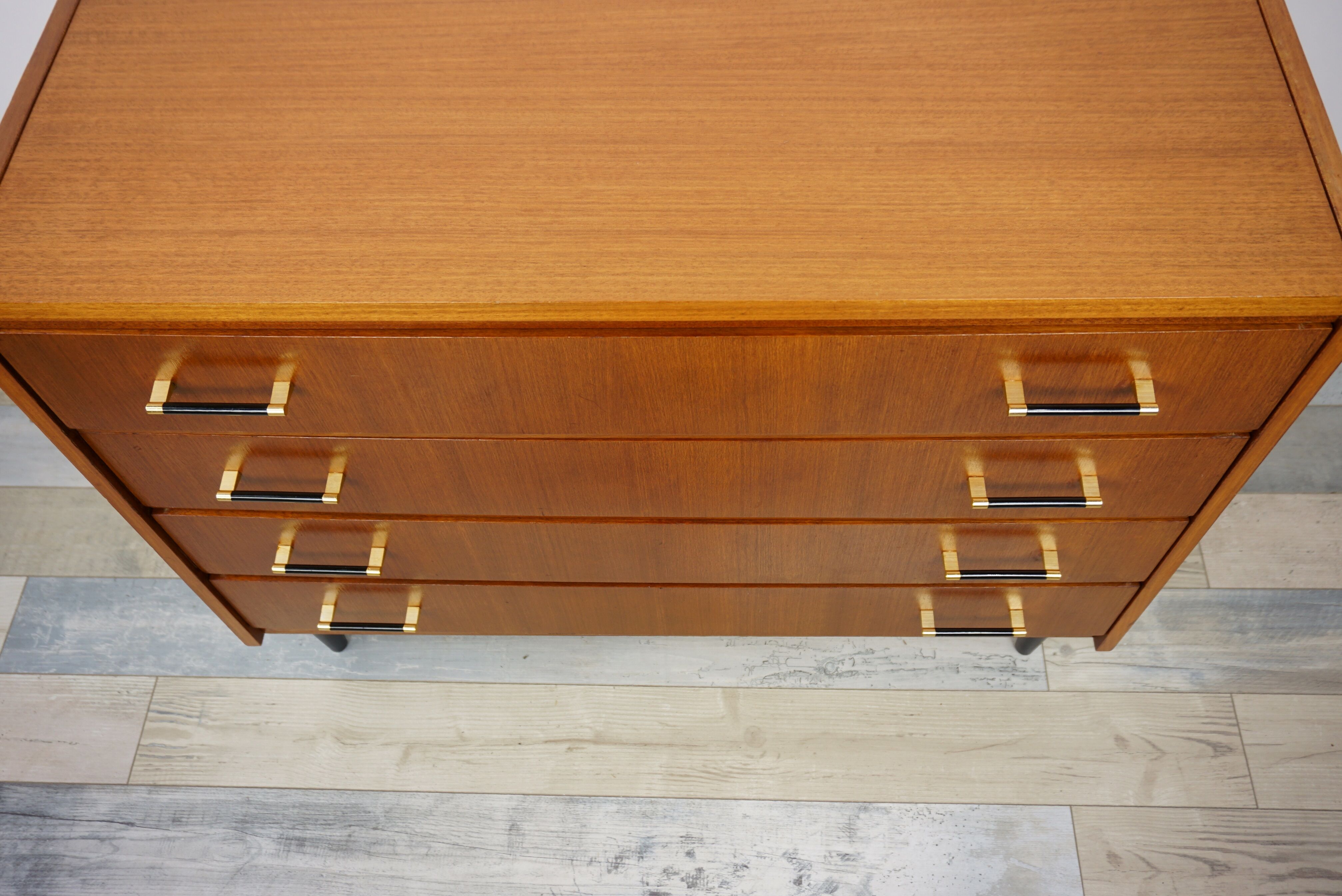 60s teak and brass chest of drawers