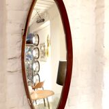 Oval hall mirror, wooden frame. Scandinavia 1960s 33x100cm