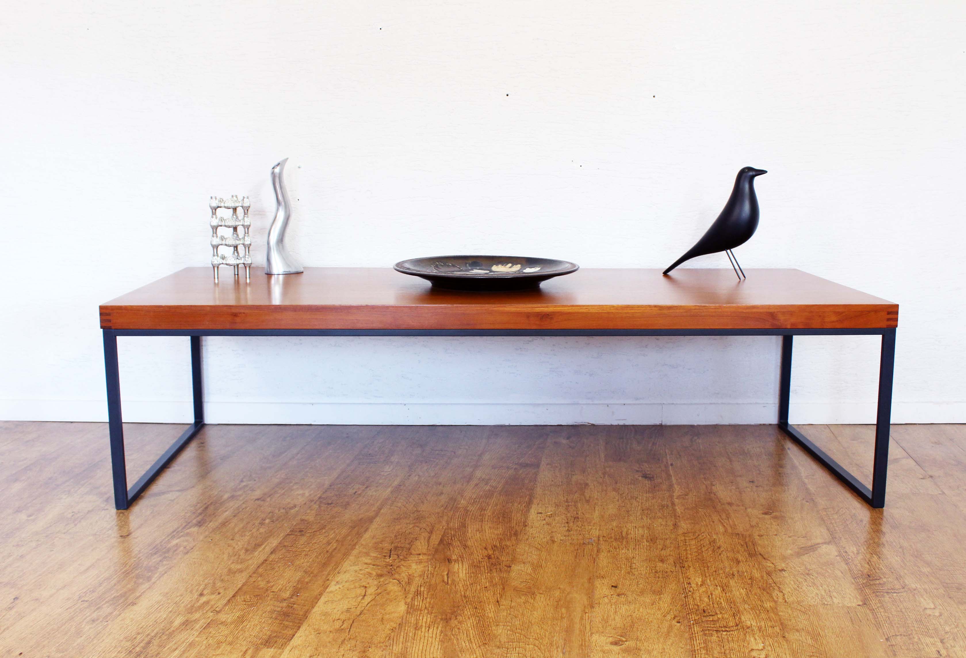 Large teak and metal coffee table
