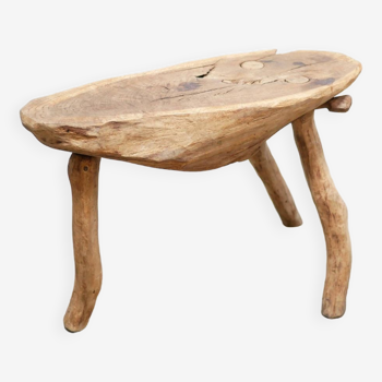 Table d'appoint tripode brutaliste vintage en bois