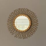 Sun mirror in woven rattan. 50cm. 1960.