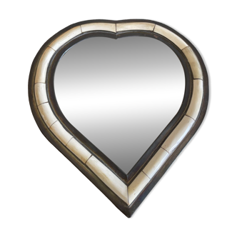 Heart-shaped bone and brass mirror